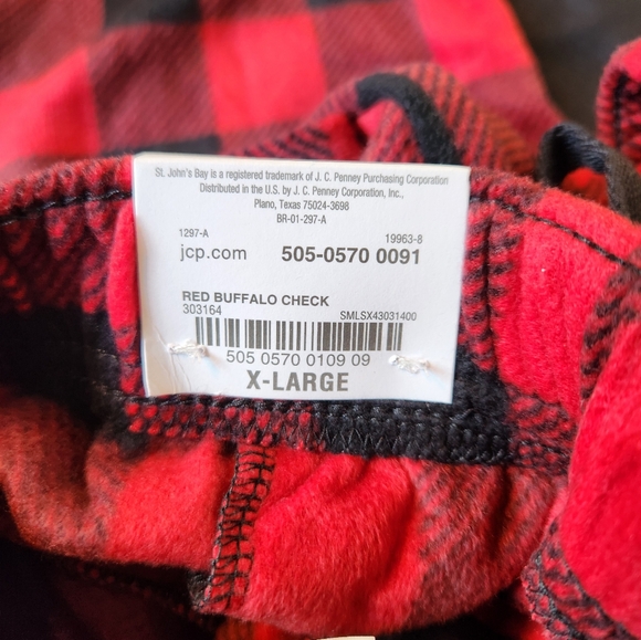 St. John's Bay Flannel Pajama Pants Men XL Red Buffalo Plaid Check Sleep Lounge - Picture 7 of 7